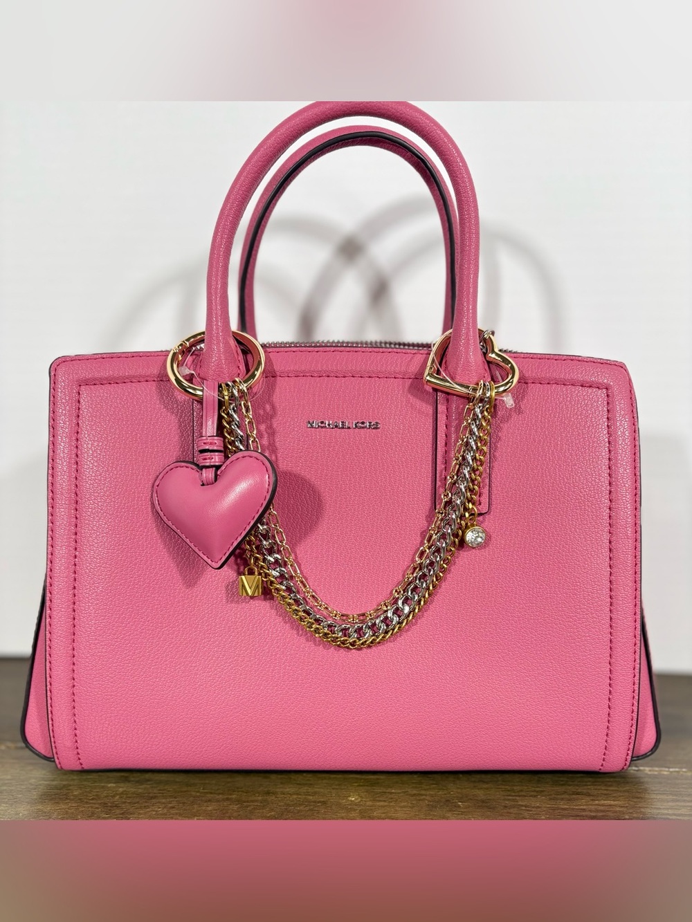NWT Michael Kors Laila Leather Medium Satchel Handbag in Rosewood Pink - Picture 4 of 14